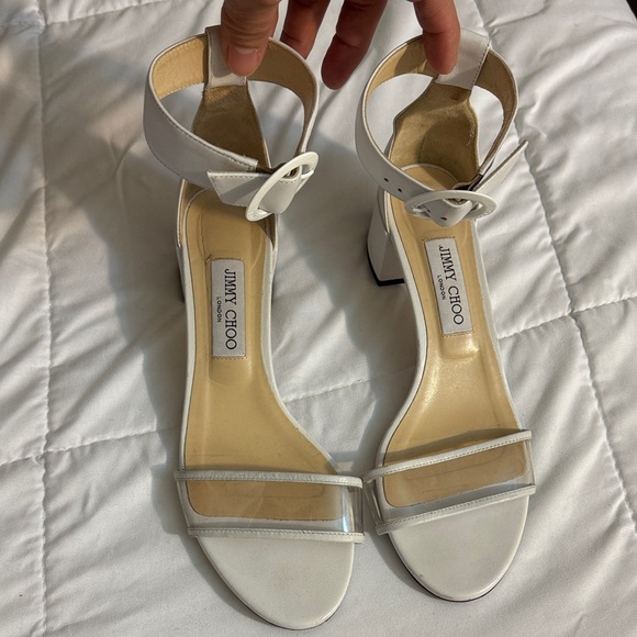 Jimmy Choo Jaimie 40 White Leather and PVC Block Heel Sandals Sz 39.5/ 9 - Picture 3 of 8